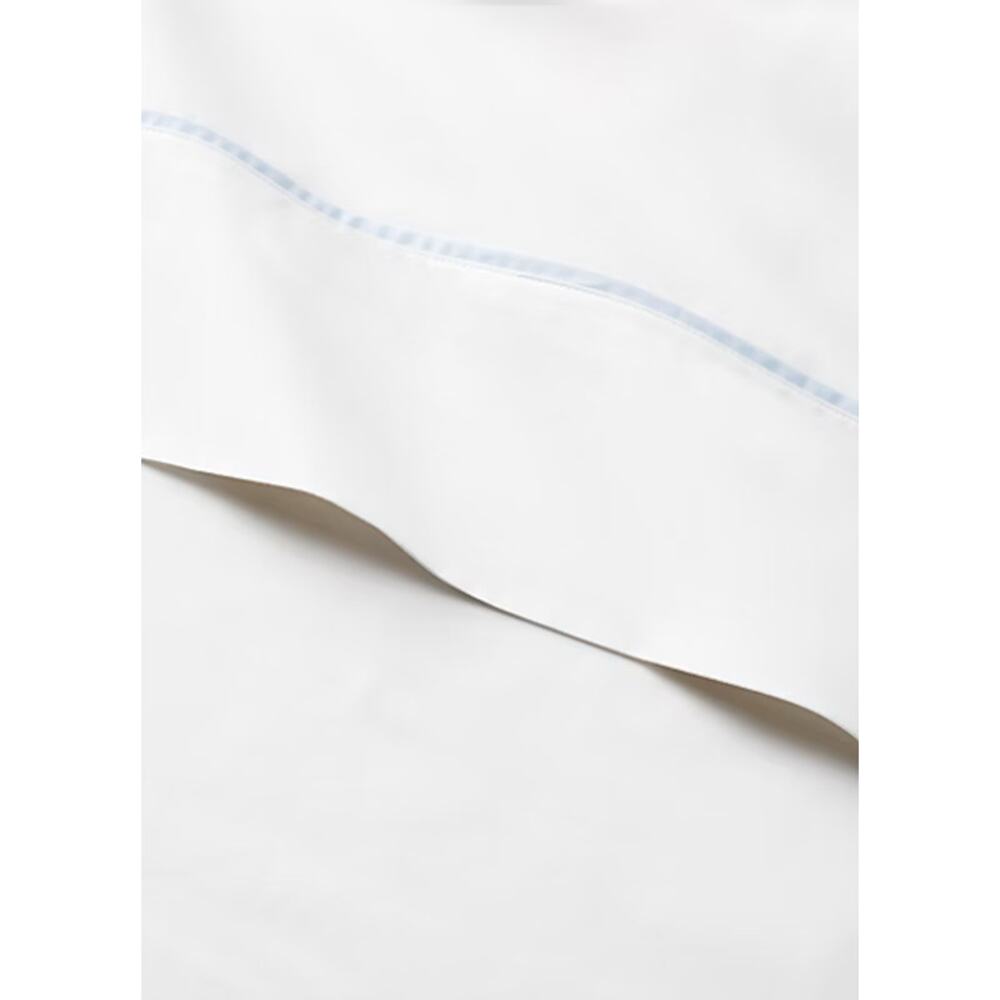 NEW Ralph Lauren Queen Flat Sheet Palmer White Sky Blue Organic Cotton Old Money